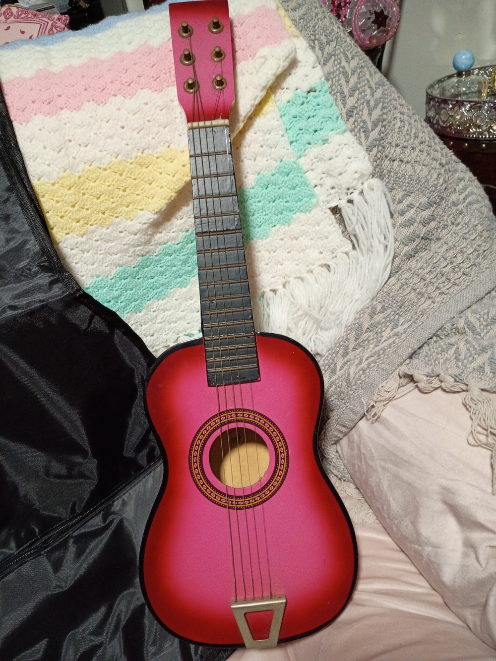 Kids Pink Mini Acoustic Real Guitar- Beginner Practice Guitar